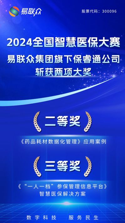 易联众斩获2024全国智慧医保大赛两项大奖